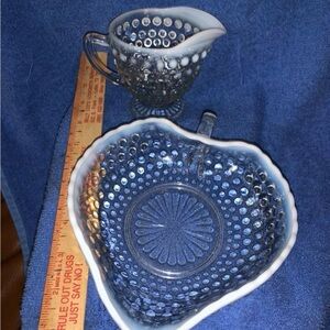 2 piece set FENTON white clear HOBNAIL ART GLASS vintage VTG
